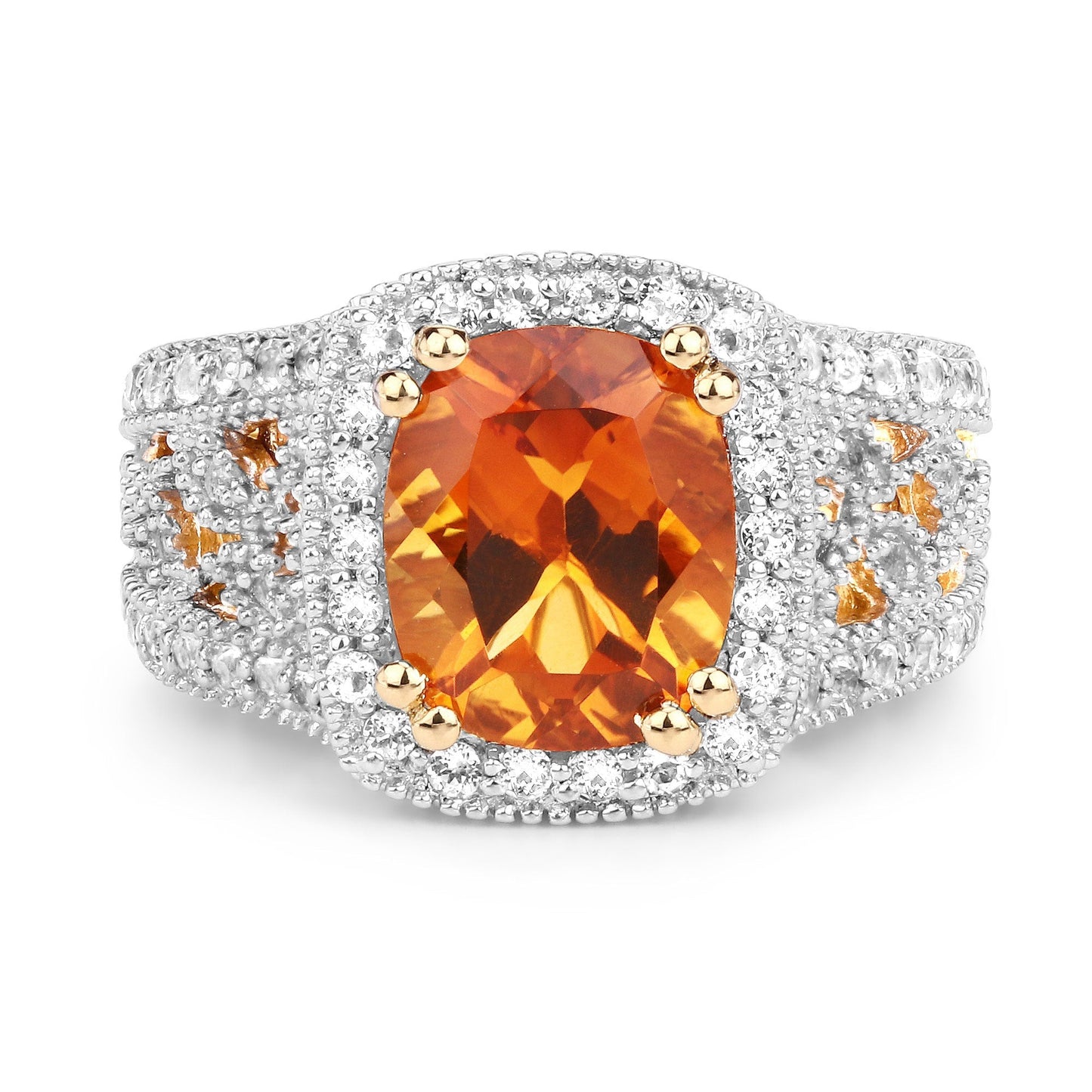 3.71 Carat Genuine Citrine and White Topaz .925 Sterling Silver Ring Bids.com