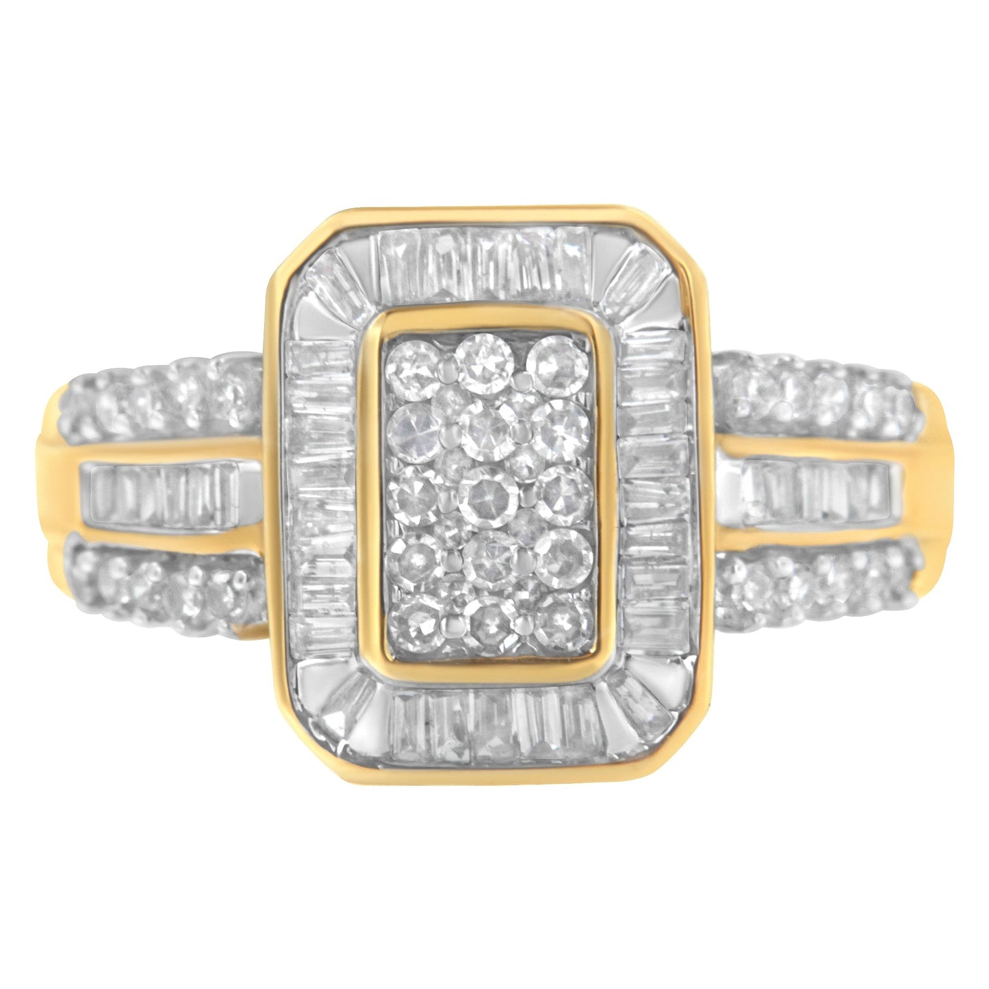 10K Yellow Gold Round and Baguette-Cut Diamond Cluster Ring (1.0 Cttw, I-J Color, SI1-SI2 Clarity) - Size 7 Bids.com