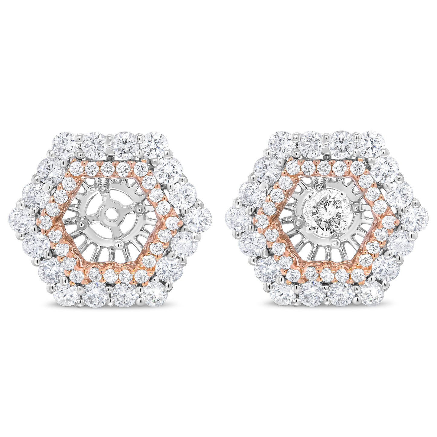 14K Rose and White Gold 1 7/8 Cttw Round Diamond Double Halo Earring Jacket for 6mm Round Studs (G-H Color, VS2-SI1 Clarity) Bids.com