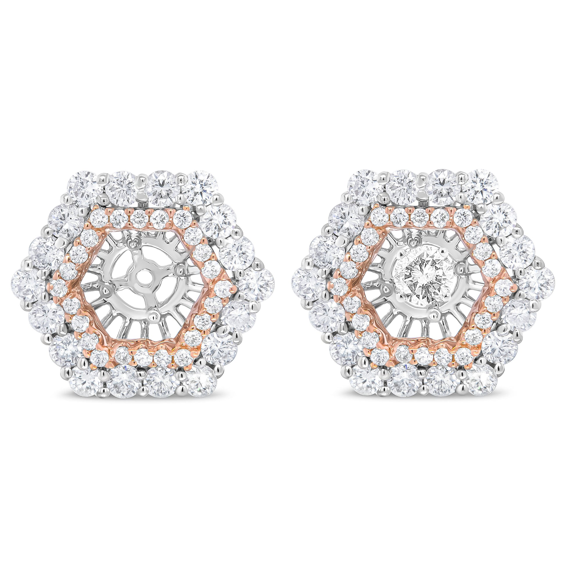 14K Rose and White Gold 1 7/8 Cttw Round Diamond Double Halo Earring Jacket for 6mm Round Studs (G-H Color, VS2-SI1 Clarity) Bids.com