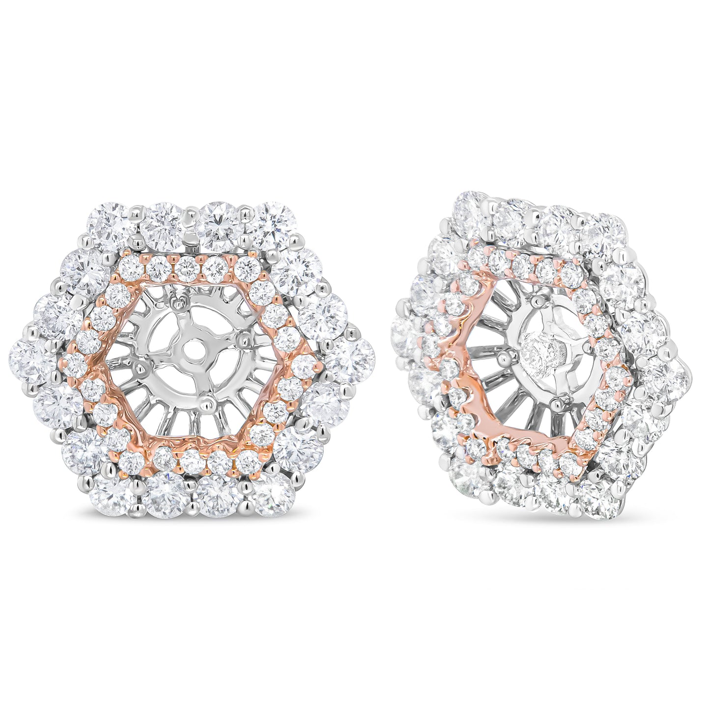 14K Rose and White Gold 1 7/8 Cttw Round Diamond Double Halo Earring Jacket for 6mm Round Studs (G-H Color, VS2-SI1 Clarity) Bids.com