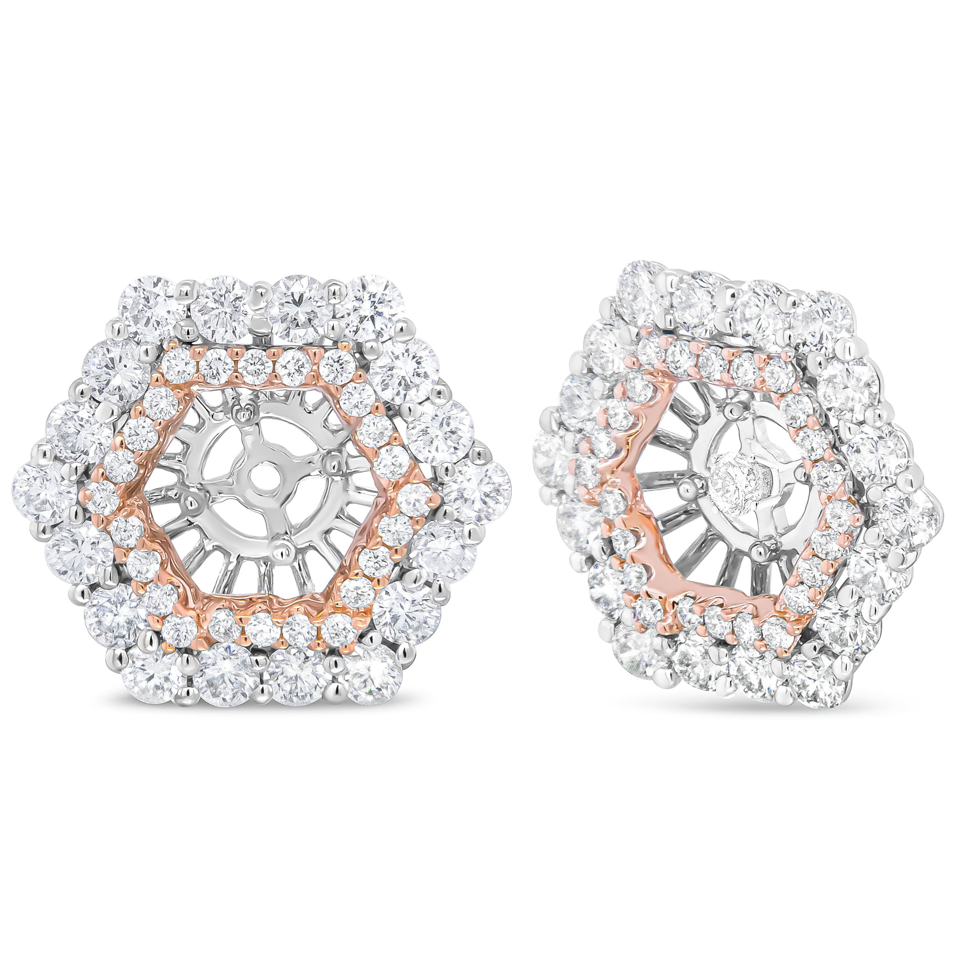 14K Rose and White Gold 1 7/8 Cttw Round Diamond Double Halo Earring Jacket for 6mm Round Studs (G-H Color, VS2-SI1 Clarity) Bids.com