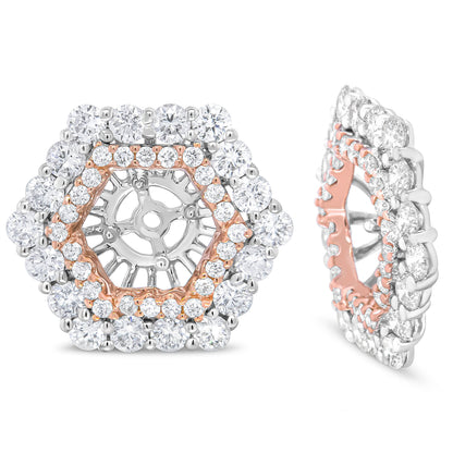 14K Rose and White Gold 1 7/8 Cttw Round Diamond Double Halo Earring Jacket for 6mm Round Studs (G-H Color, VS2-SI1 Clarity) Bids.com