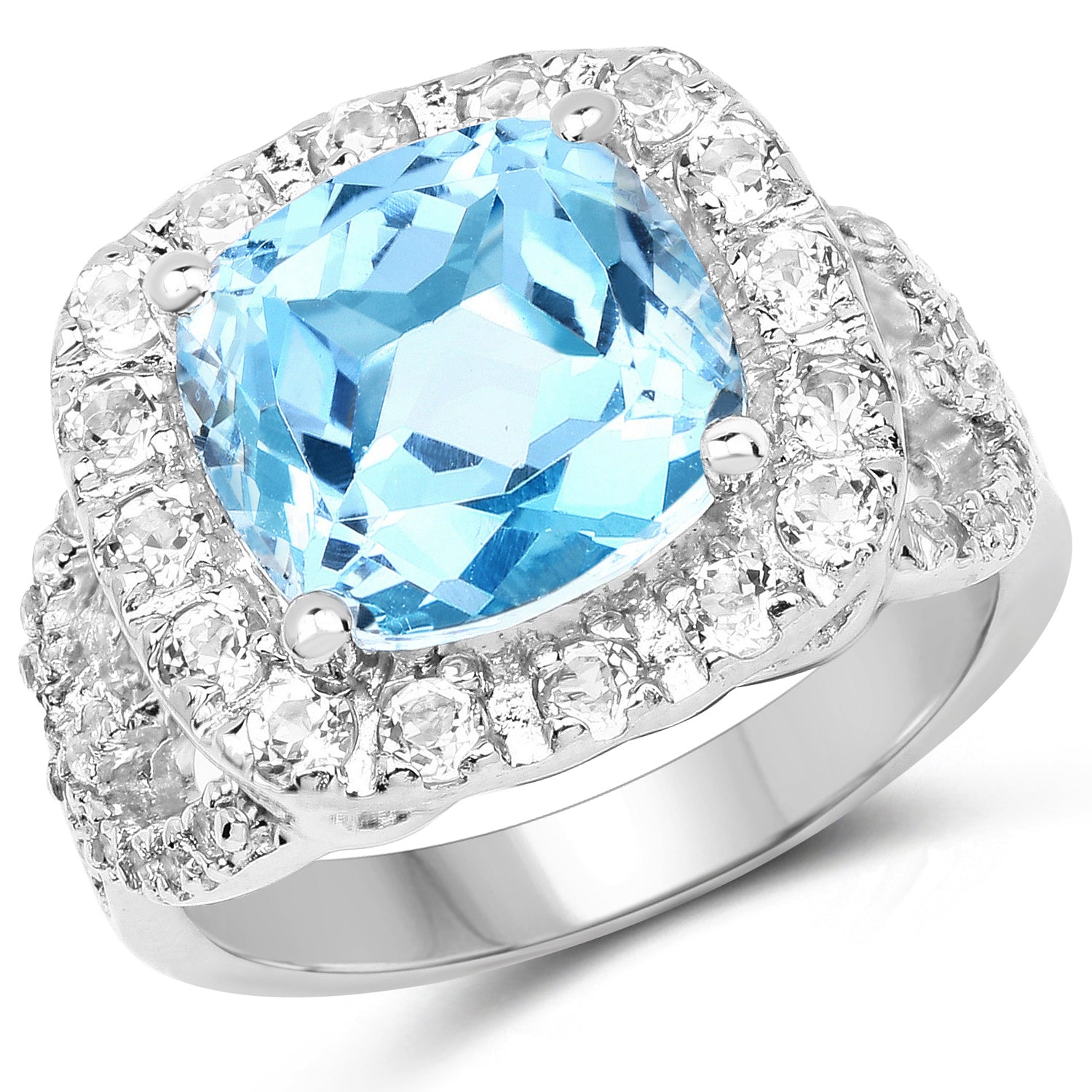 5.17 Carat Genuine Blue Topaz and White Topaz .925 Sterling Silver Ring Bids.com