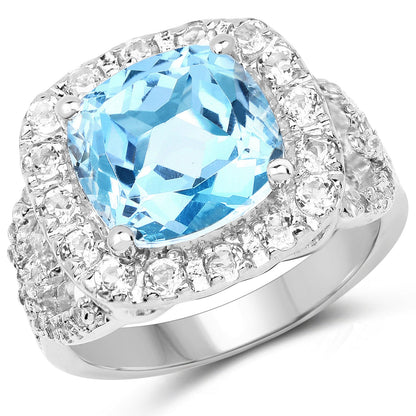 5.17 Carat Genuine Blue Topaz and White Topaz .925 Sterling Silver Ring Bids.com