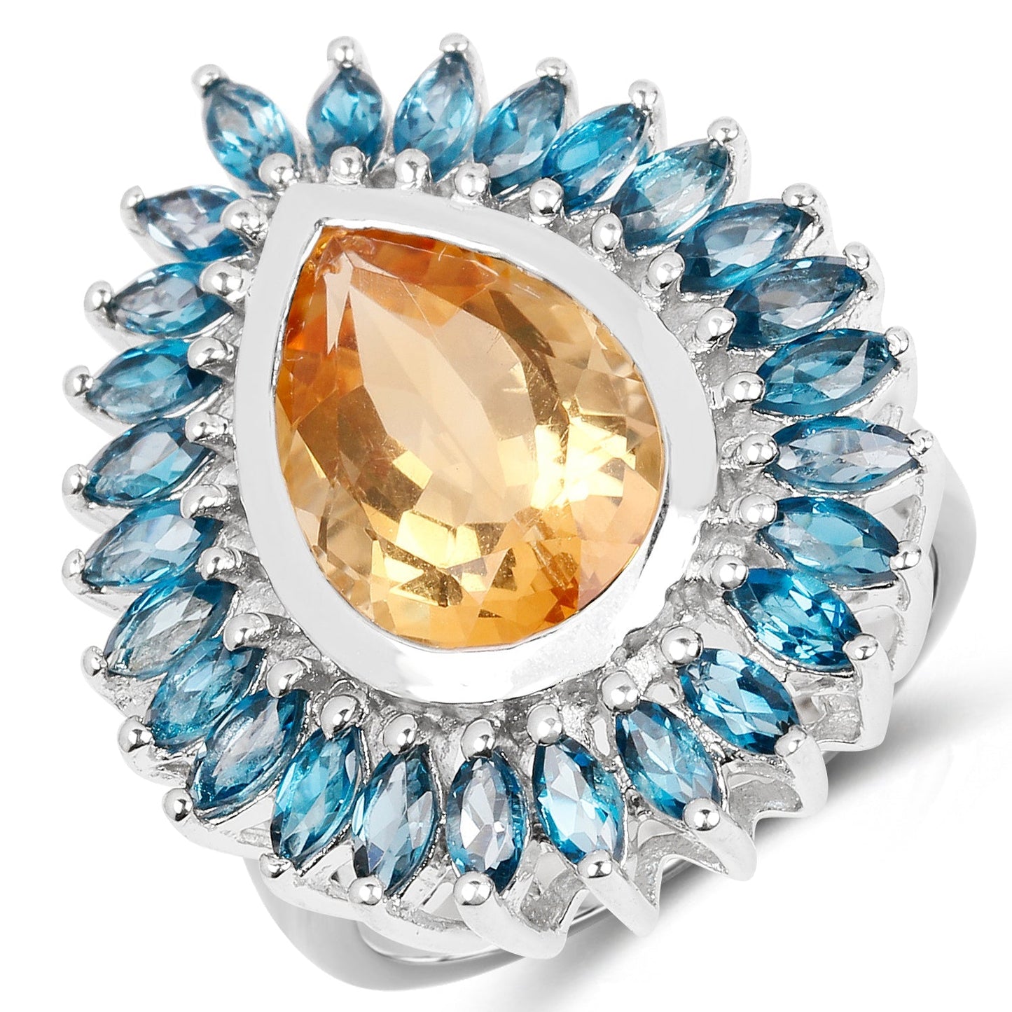 7.54 Carat Genuine Citrine & London Blue Topaz .925 Sterling Silver Ring Bids.com