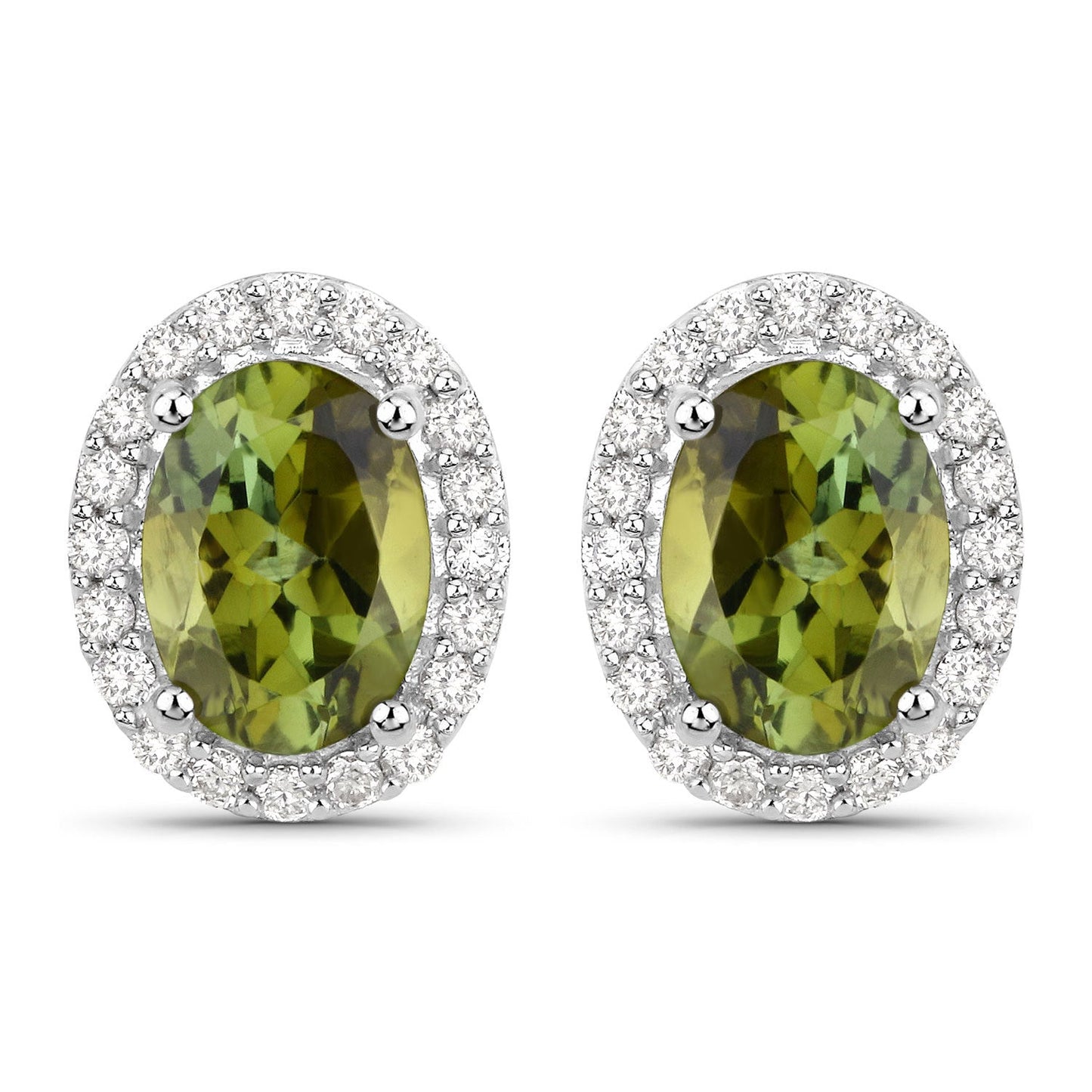 1.92 Carat Genuine Green Tourmaline and White Diamond 14K White Gold Earrings Bids.com