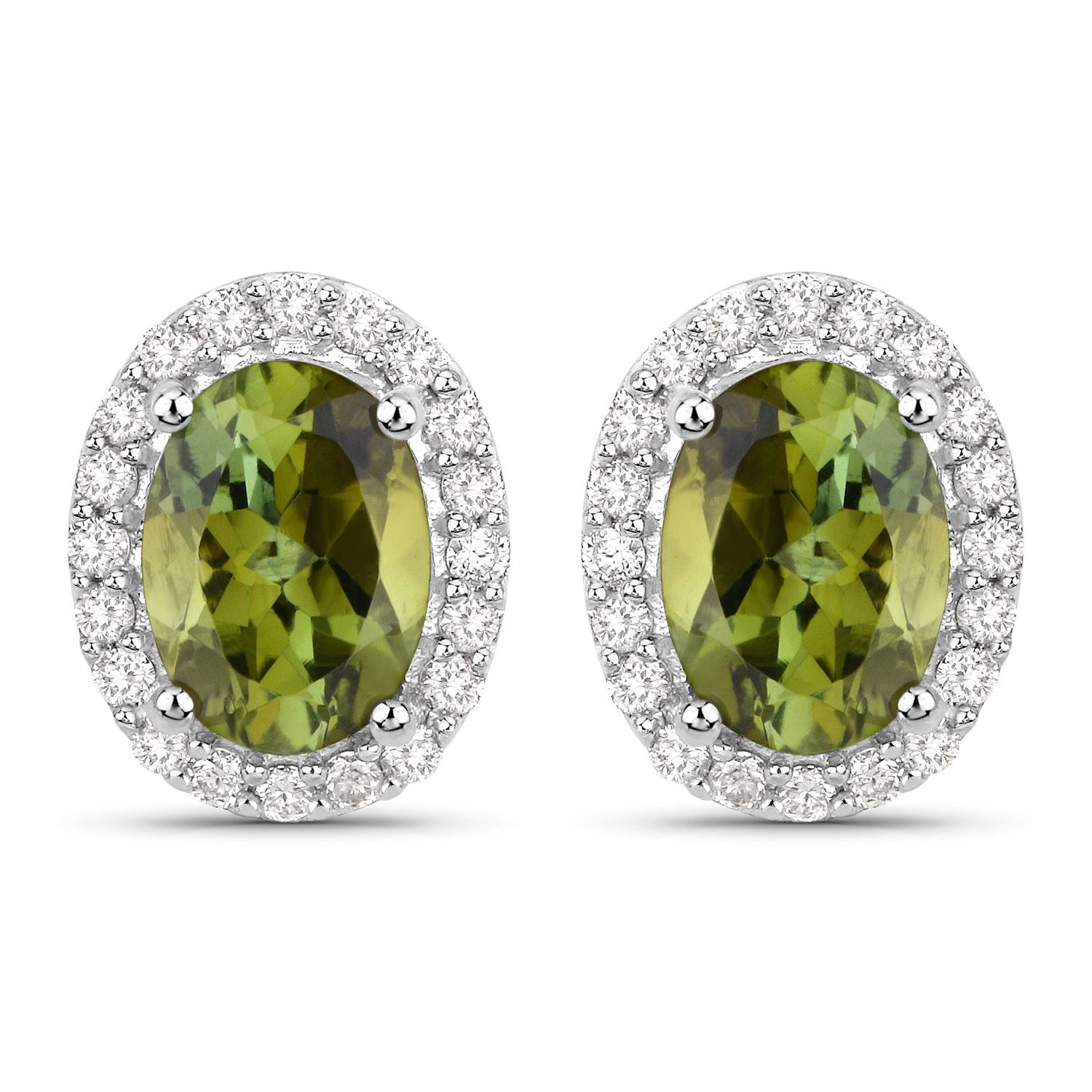 1.92 Carat Genuine Green Tourmaline and White Diamond 14K White Gold Earrings Bids.com