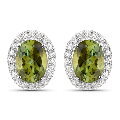 1.92 Carat Genuine Green Tourmaline and White Diamond 14K White Gold Earrings Bids.com