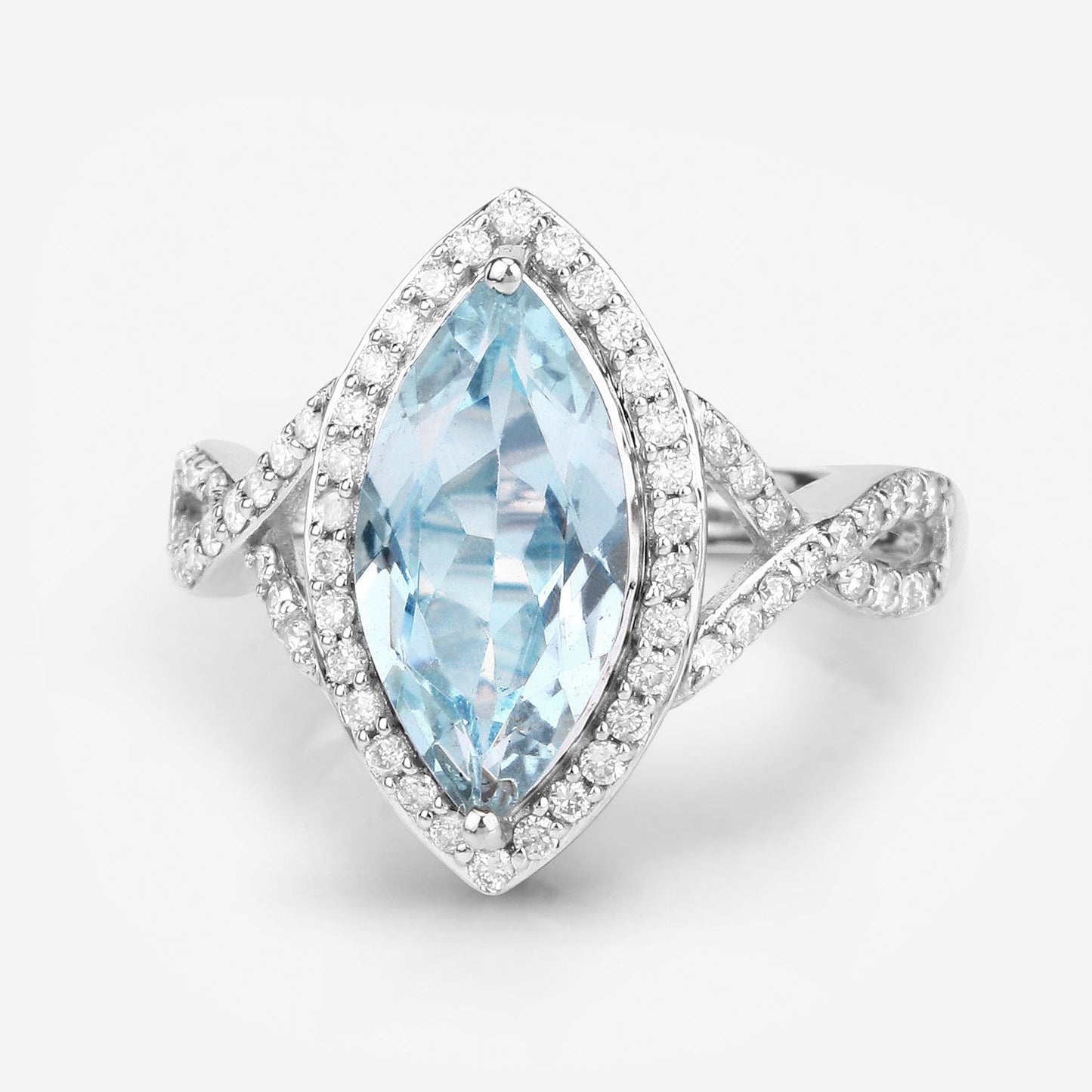 2.24 Carat Genuine Aquamarine and White Diamond 14K White Gold Ring Bids.com
