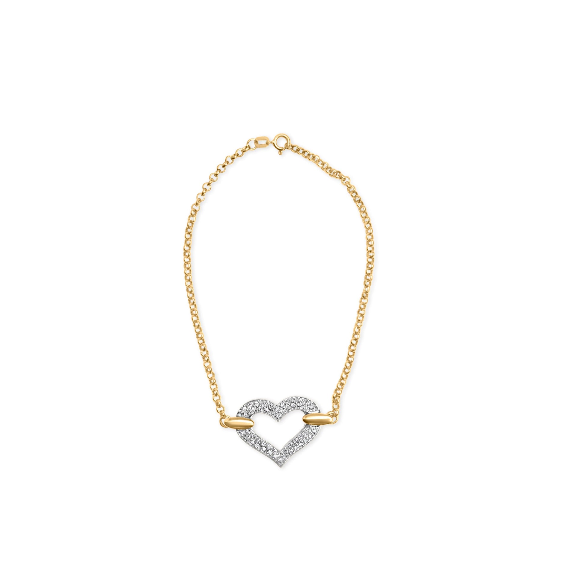 10K Two Tone Gold 1/4 Cttw Diamond Encrusted Heart Charm 7" Bracelet (H-I Color, I1-I2 Clarity) Bids.com