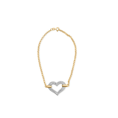 10K Two Tone Gold 1/4 Cttw Diamond Encrusted Heart Charm 7" Bracelet (H-I Color, I1-I2 Clarity) Bids.com