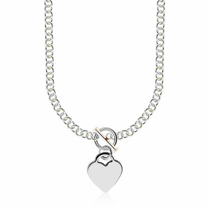 Sterling Silver Rhodium Plated Rolo Chain Necklace with a Heart Toggle Charm Bids.com