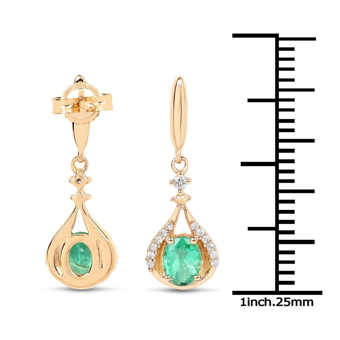 0.70 Carat Genuine Zambian Emerald and White Diamond 14K Yellow Gold Earrings Bids.com