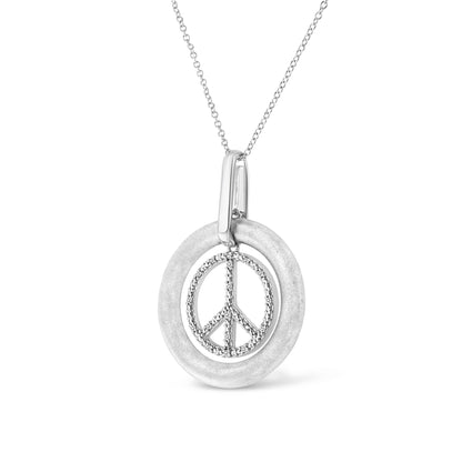 Matte Finish .925 Sterling Silver Diamond Accent Dancing Peace Sign 18" Pendant Necklace (I-J Color, I1-I2 Clarity) Bids.com