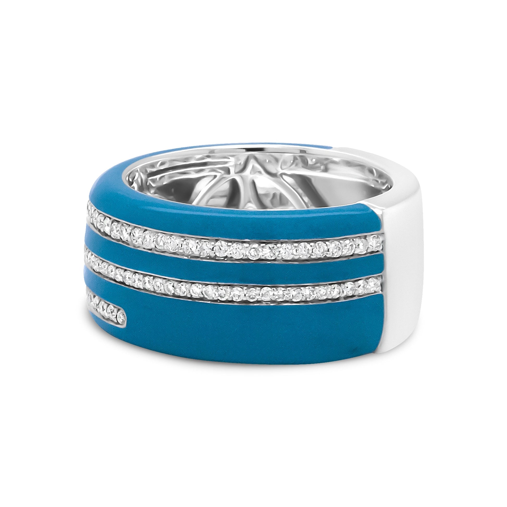 .925 Sterling Silver Turquoise Enamel 5/8 Cttw Round Diamond Wide Band Statement Ring (F-G Color, VS1-VS2 Clarity) - Size 7 Bids.com