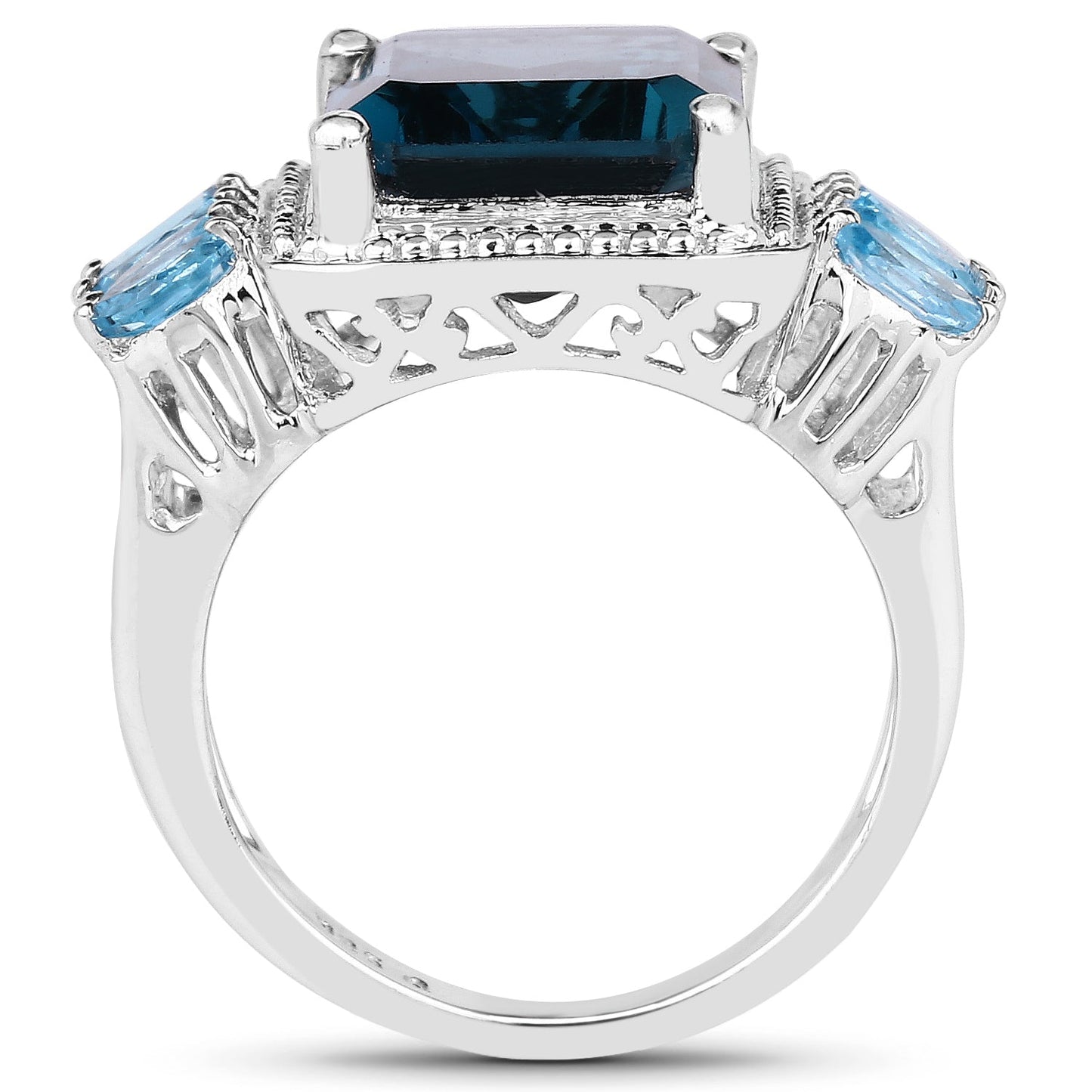 8.17 Carat Genuine London Blue Topaz and Swiss Blue Topaz .925 Sterling Silver Ring Bids.com
