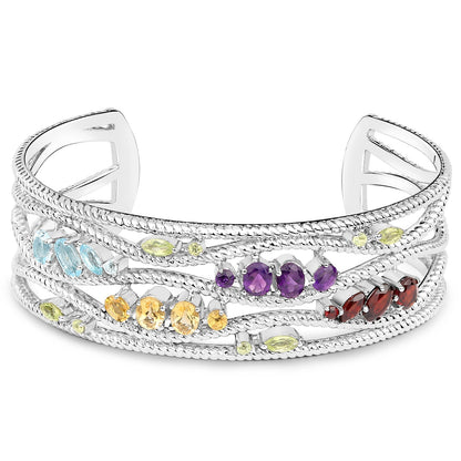 4.82 Carat Genuine Multi Stones .925 Sterling Silver Cuff Bangle Bids.com