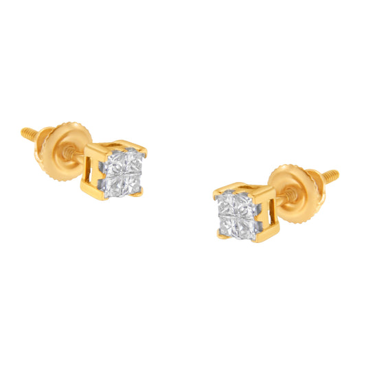 10KT Yellow Gold Princess Diamond Stud Earring (1/4 cttw, J-K Color, I1-I2 Clarity) Bids.com
