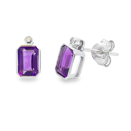 .53ct Amethyst Diamond Stud Earrings 10KT White Gold Bids.com