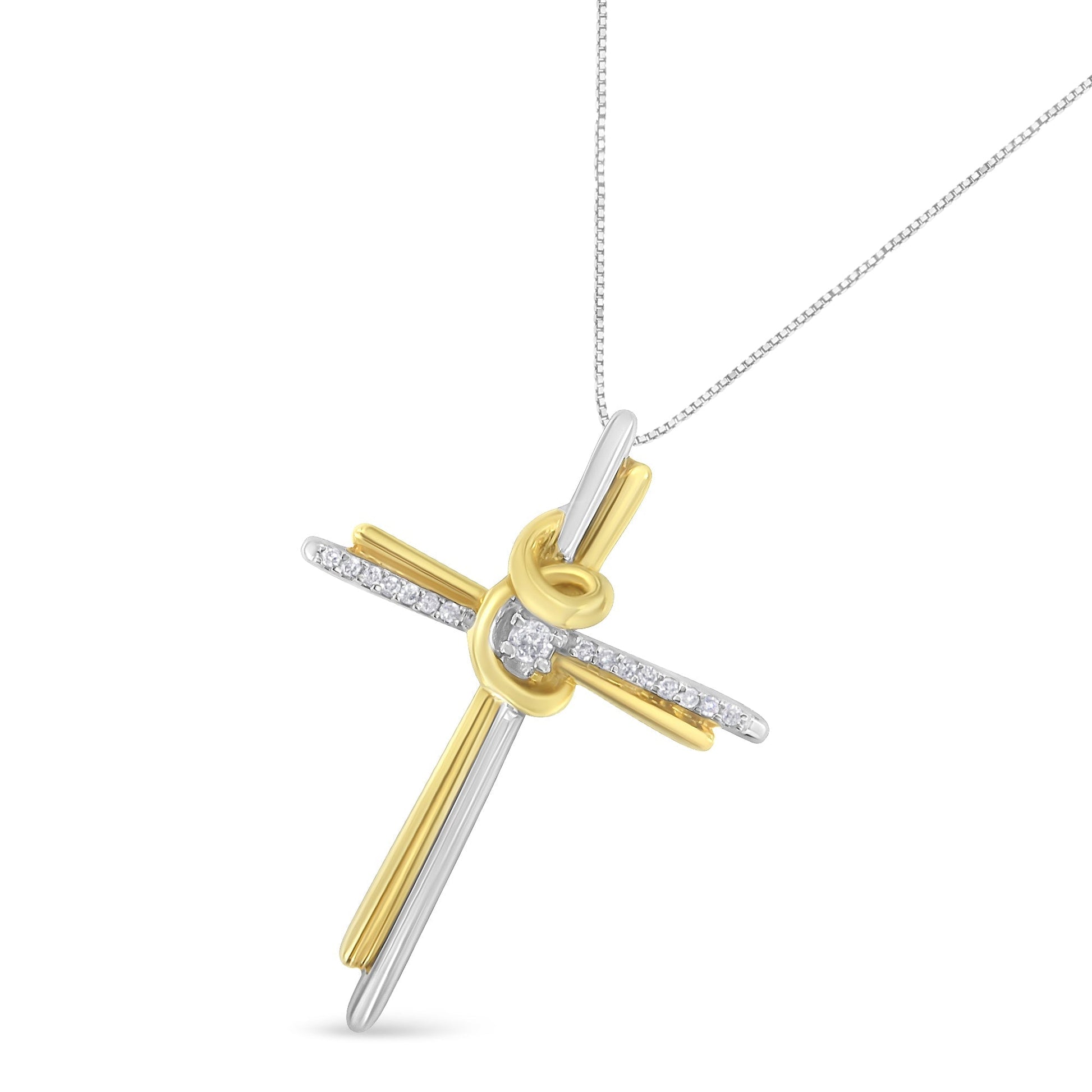 10K Two-Tone Yellow & White Gold Diamond-Accented Cross 18" Pendant Necklace (J-K Color, I2-I3 Clarity) Bids.com
