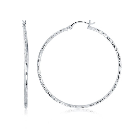 14k White Gold Diamond Cut Hoop Earrings (1 3/4 inch Diameter) Bids.com