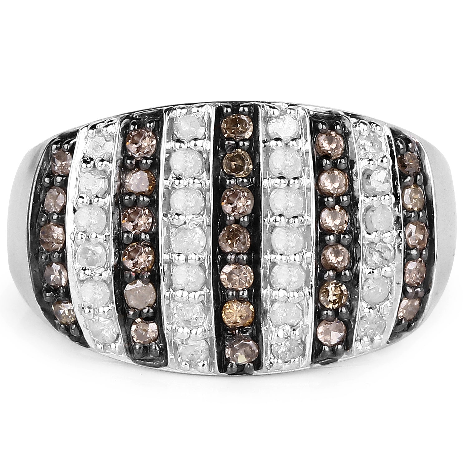 0.83 Carat Genuine Champagne Diamond and White Diamond .925 Sterling Silver Ring Bids.com