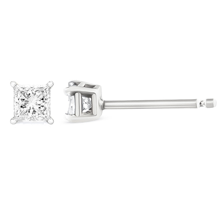 14K White Gold 1.00 Cttw Princess-Cut Square Near Colorless Diamond Classic 4-Prong Solitaire Stud Earrings (G-H Color, SI1-SI2 Clarity) Bids.com