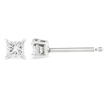 14K White Gold 1.00 Cttw Princess-Cut Square Near Colorless Diamond Classic 4-Prong Solitaire Stud Earrings (G-H Color, SI1-SI2 Clarity) Bids.com