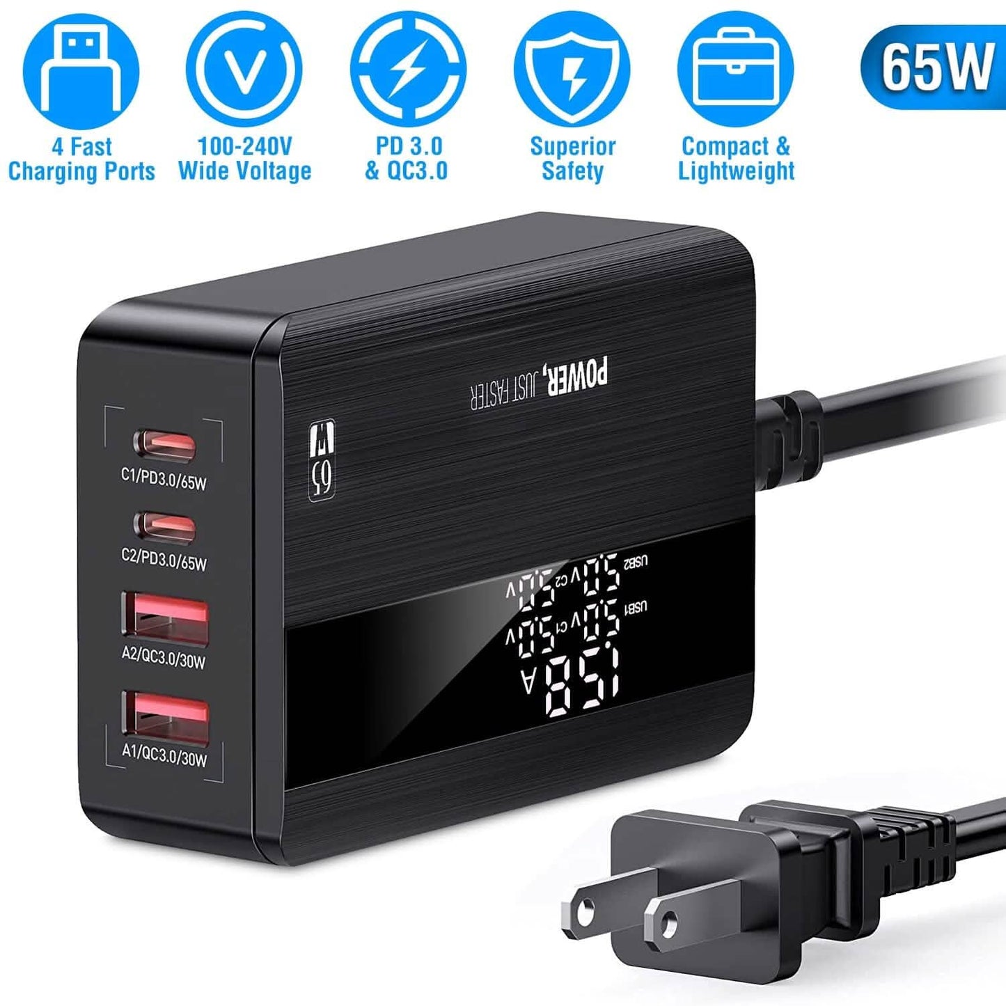 65W 4 USB Port Fast Wall Charger DailySale