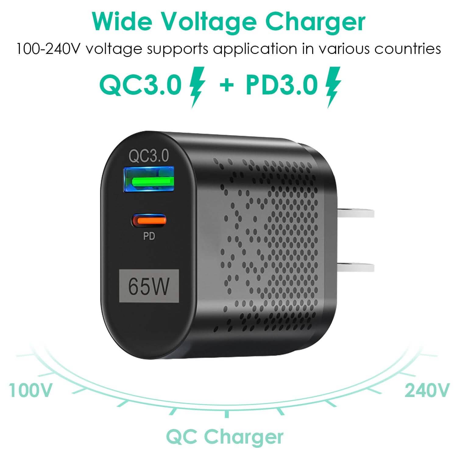 65W Type C Fast Wall Charger PD QC3.0 Adapter DailySale