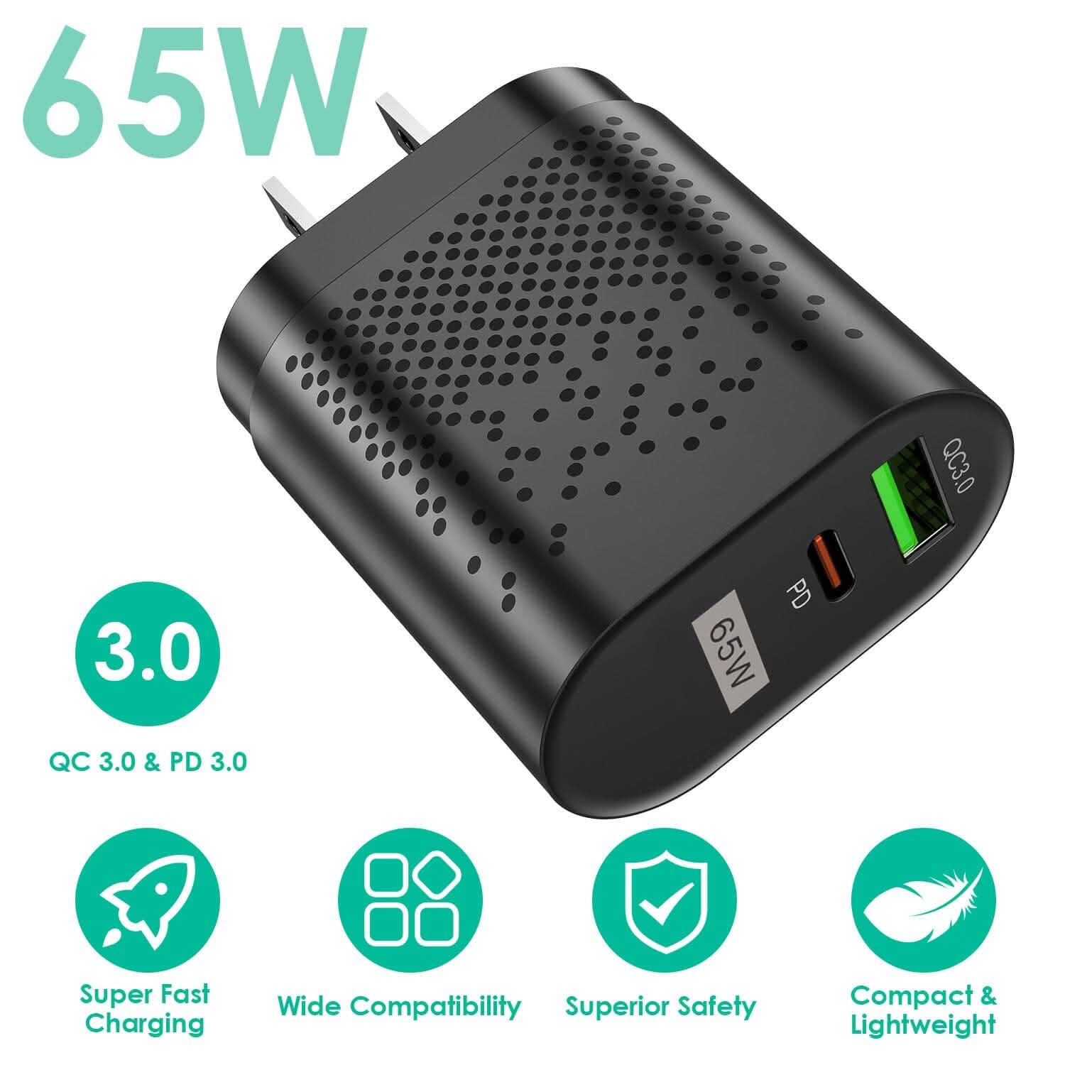 65W Type C Fast Wall Charger PD QC3.0 Adapter DailySale