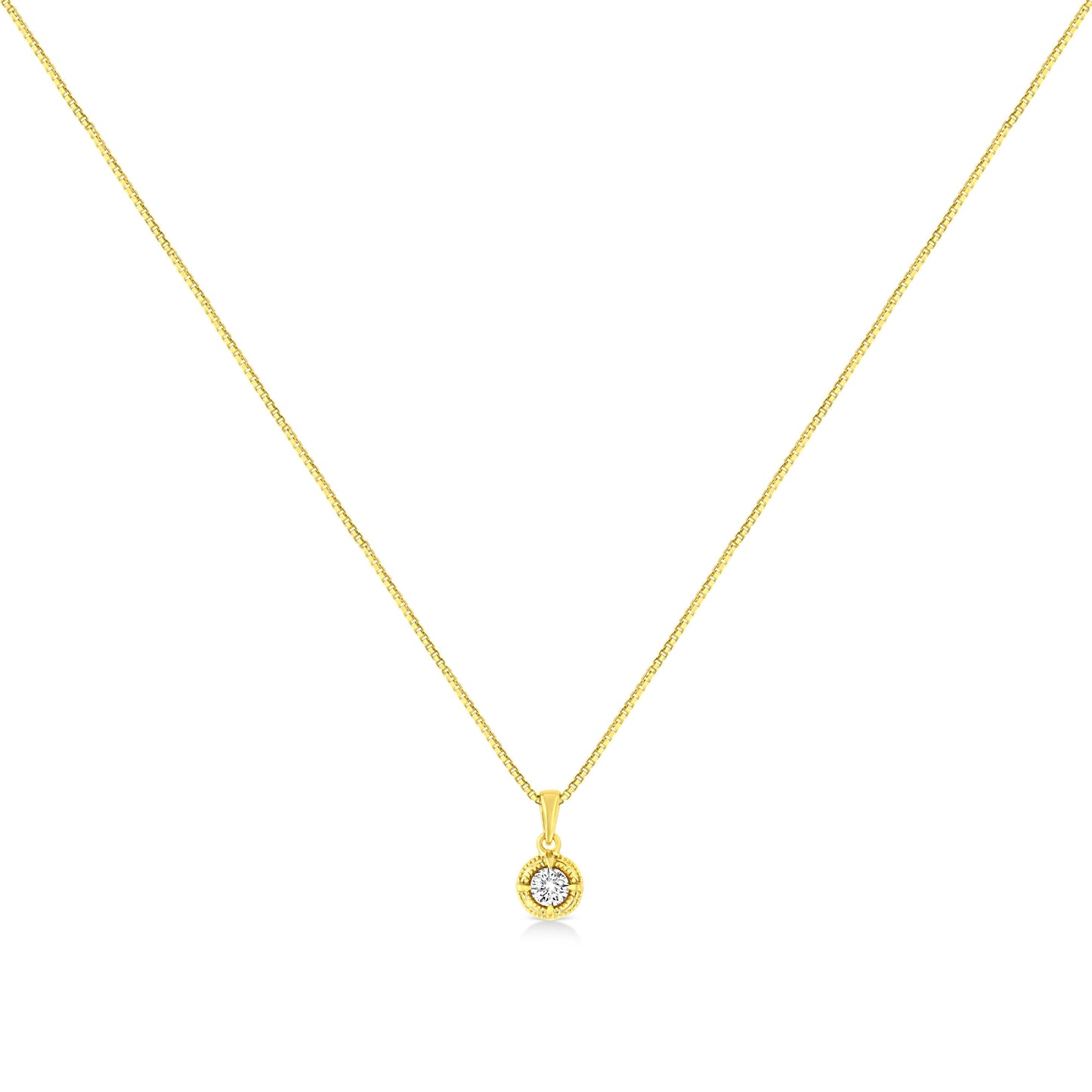 14K Yellow Gold Plated .925 Sterling Silver 1/2 Cttw Brilliant Round Cut Diamond Solitaire Milgrain 18" Pendant Necklace (K-L Color, I2-I3 Clarity) Bids.com