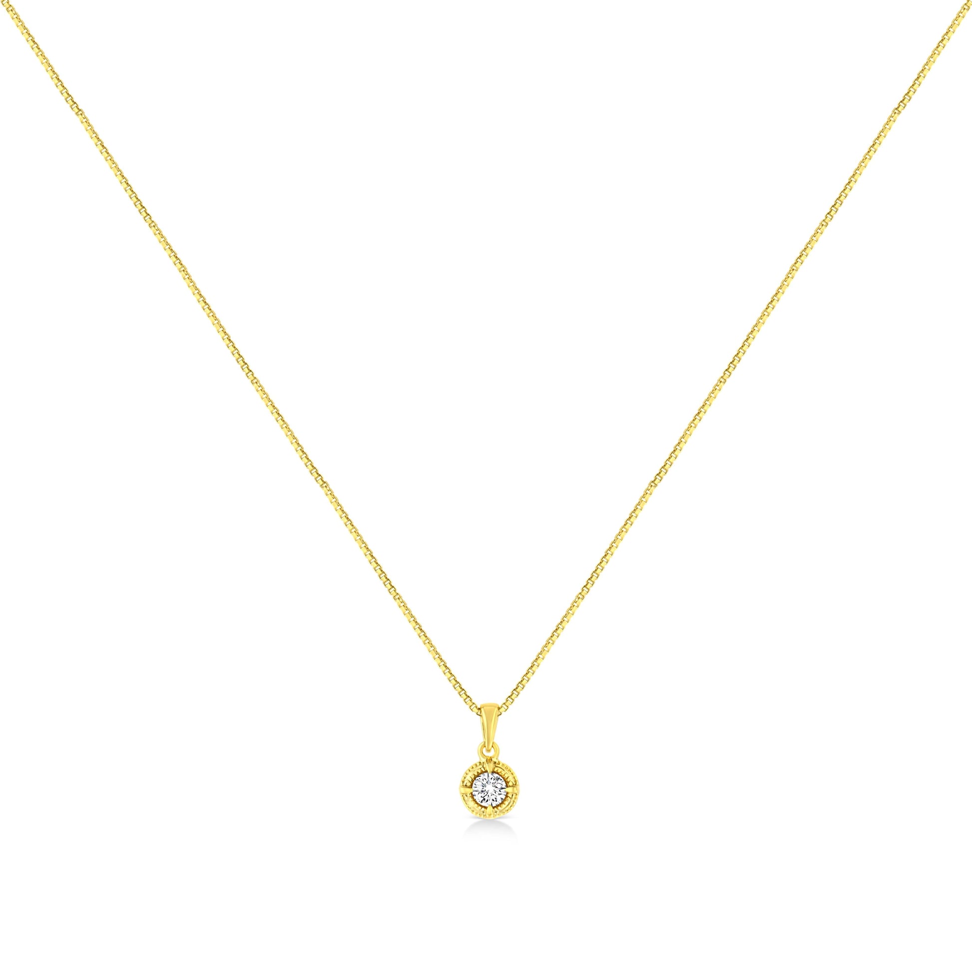 14K Yellow Gold Plated .925 Sterling Silver 1/2 Cttw Brilliant Round Cut Diamond Solitaire Milgrain 18" Pendant Necklace (K-L Color, I2-I3 Clarity) Bids.com