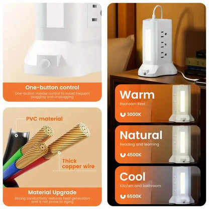 14-in-1 Power Strip Tower with 4 USB Ports & 9 AC Outlets, 10ft Extension Cable, Adjustable 3-Color Night Light DailySale