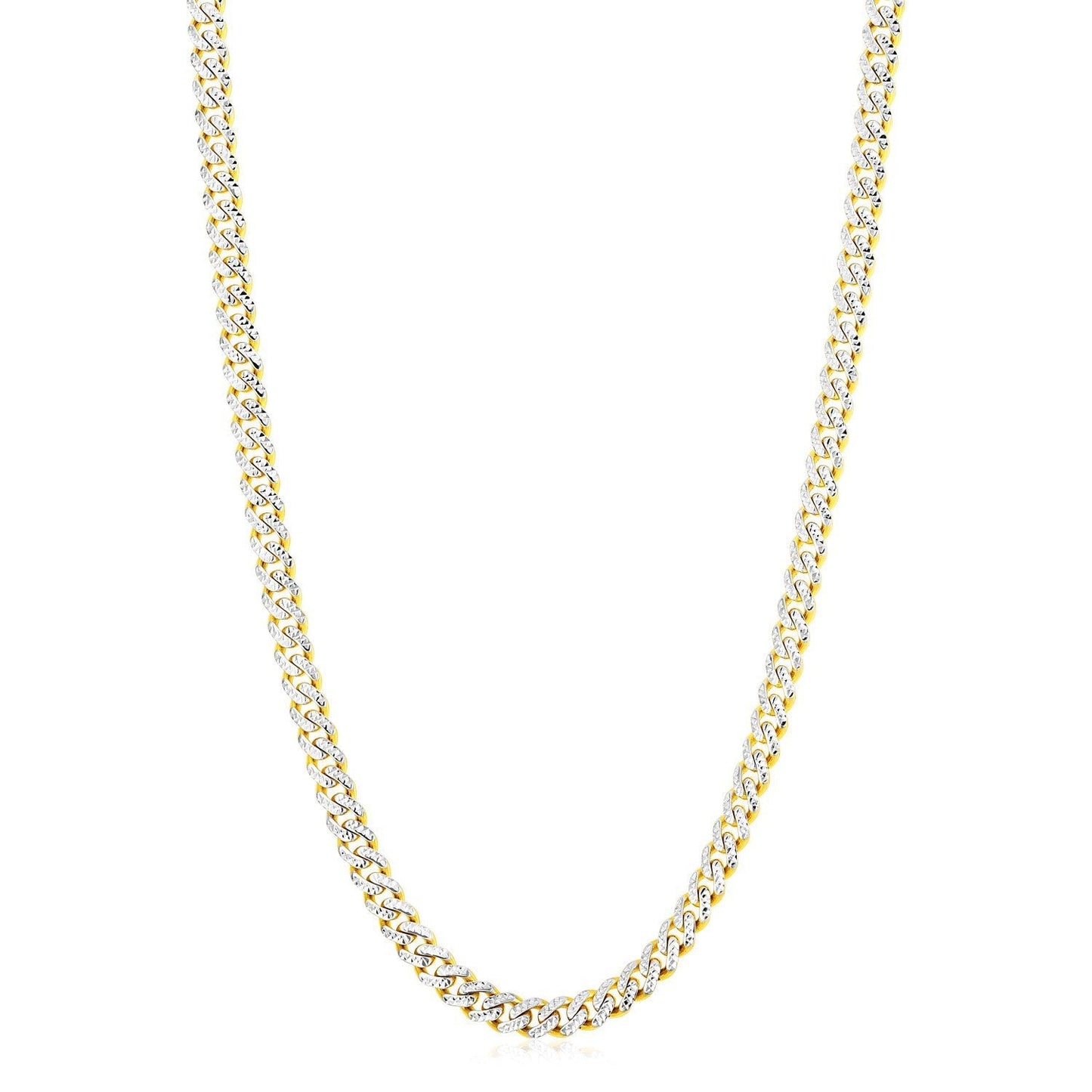 14k Yellow Gold White Pave High Polish Modern Lite Miami Cuban Chain (6.5mm) Bids.com
