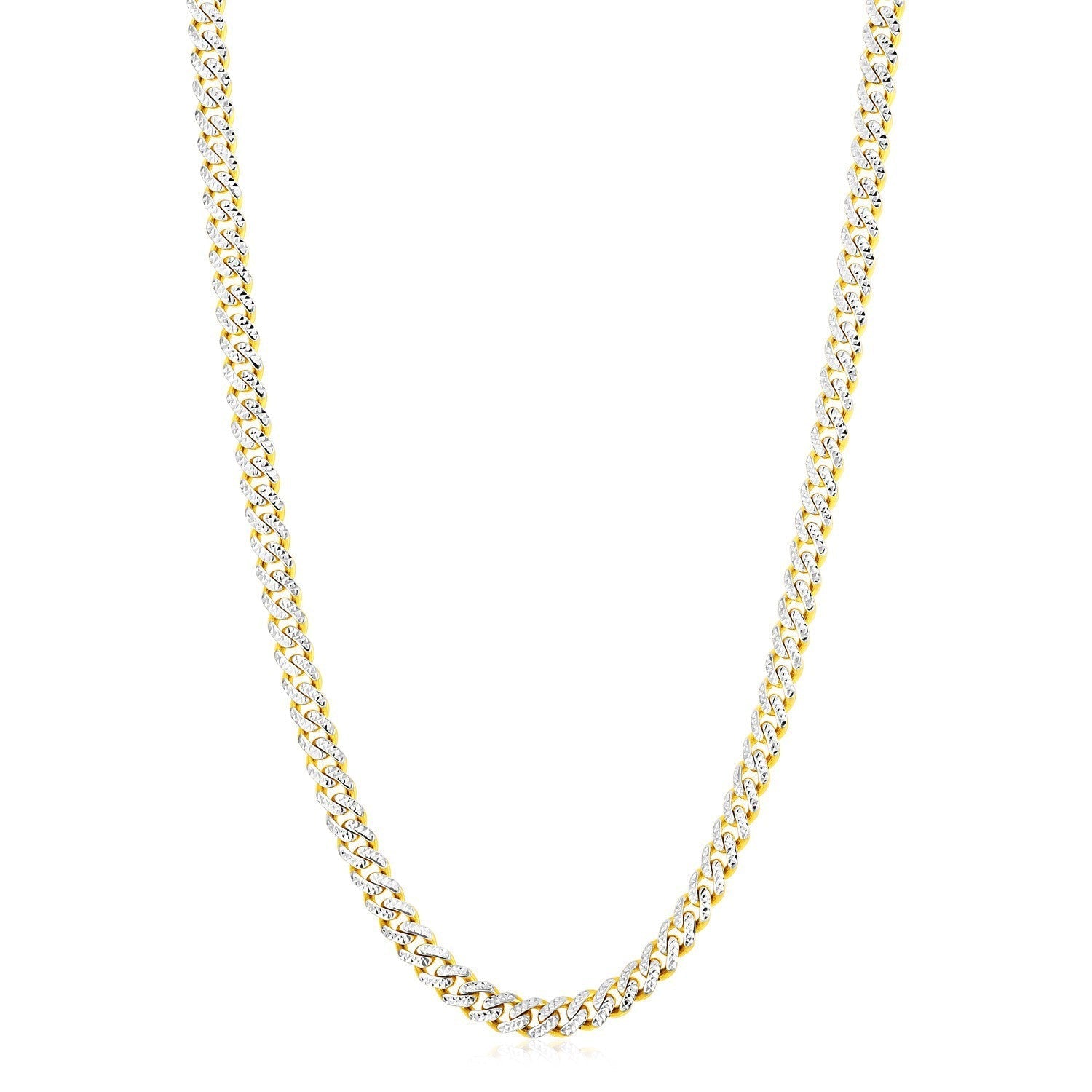 14k Yellow Gold White Pave High Polish Modern Lite Miami Cuban Chain (6.5mm) Bids.com