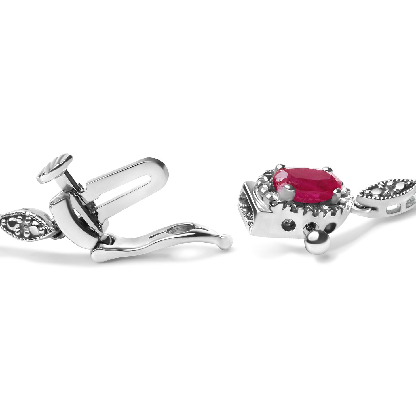 10K White Gold 4.5mm x 3mm Oval Ruby and Diamond Link Bracelet (H-I Color, SI1-SI2 Clarity)  - Size 7" Bids.com