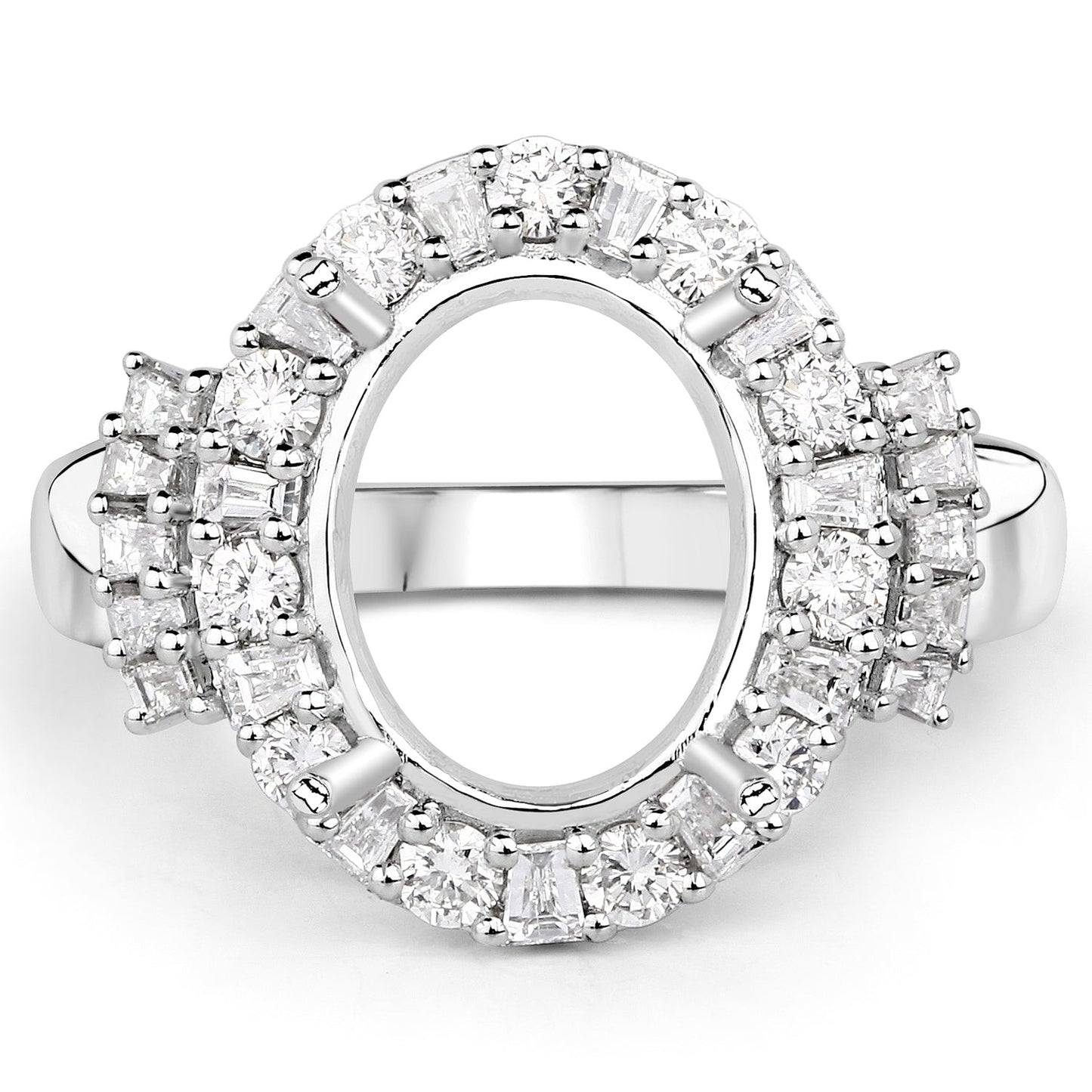 0.83 Carat Genuine White Diamond 14K White Gold Semi Mount Ring - holds 11x9mm Oval Gemstone Bids.com