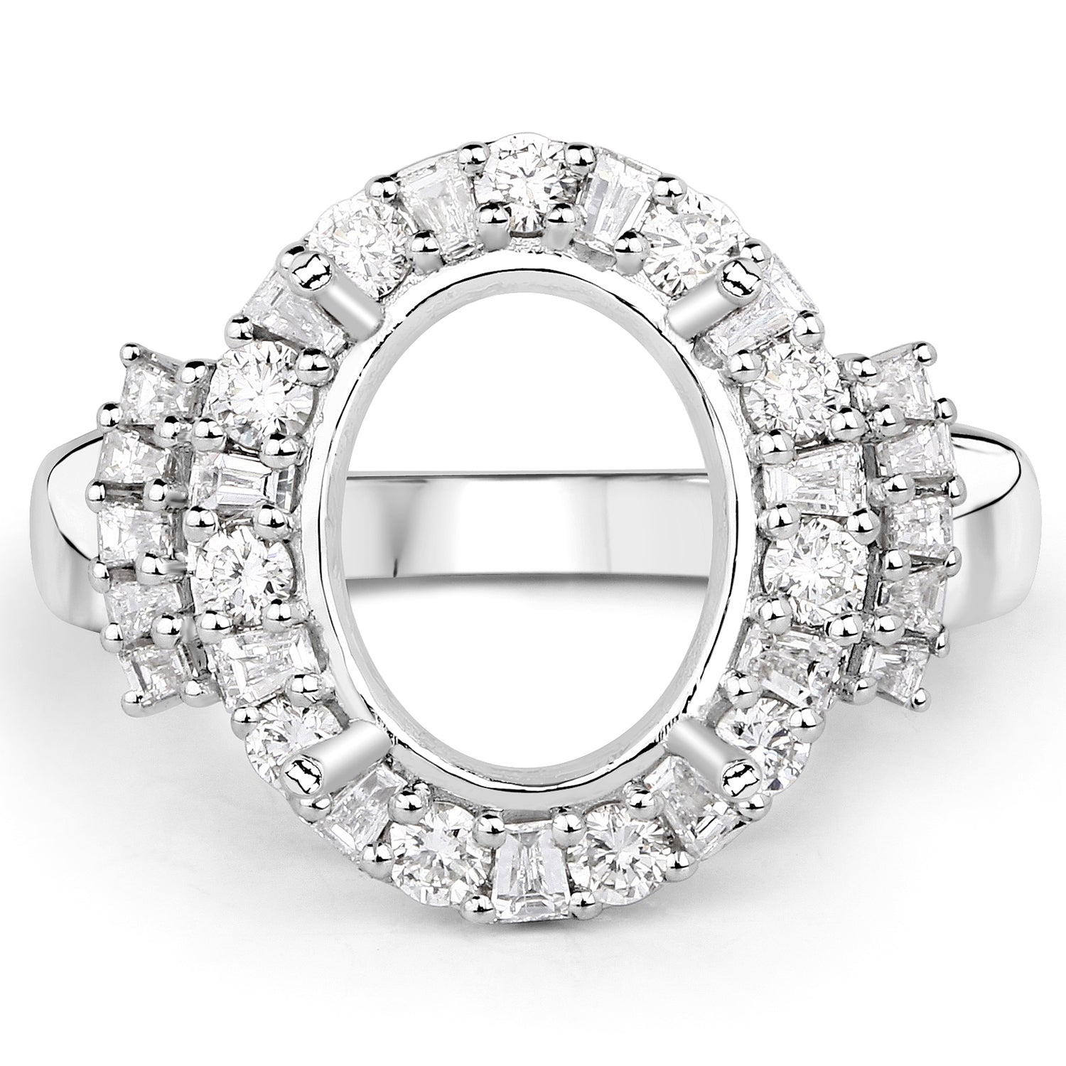 0.83 Carat Genuine White Diamond 14K White Gold Semi Mount Ring - holds 11x9mm Oval Gemstone Bids.com