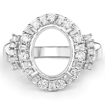 0.83 Carat Genuine White Diamond 14K White Gold Semi Mount Ring - holds 11x9mm Oval Gemstone Bids.com