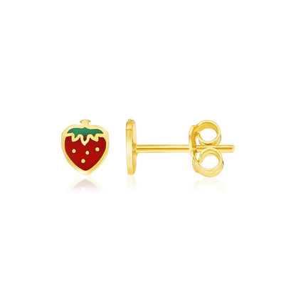 14k Yellow Gold Enameled Strawberry Childrens Earrings Bids.com