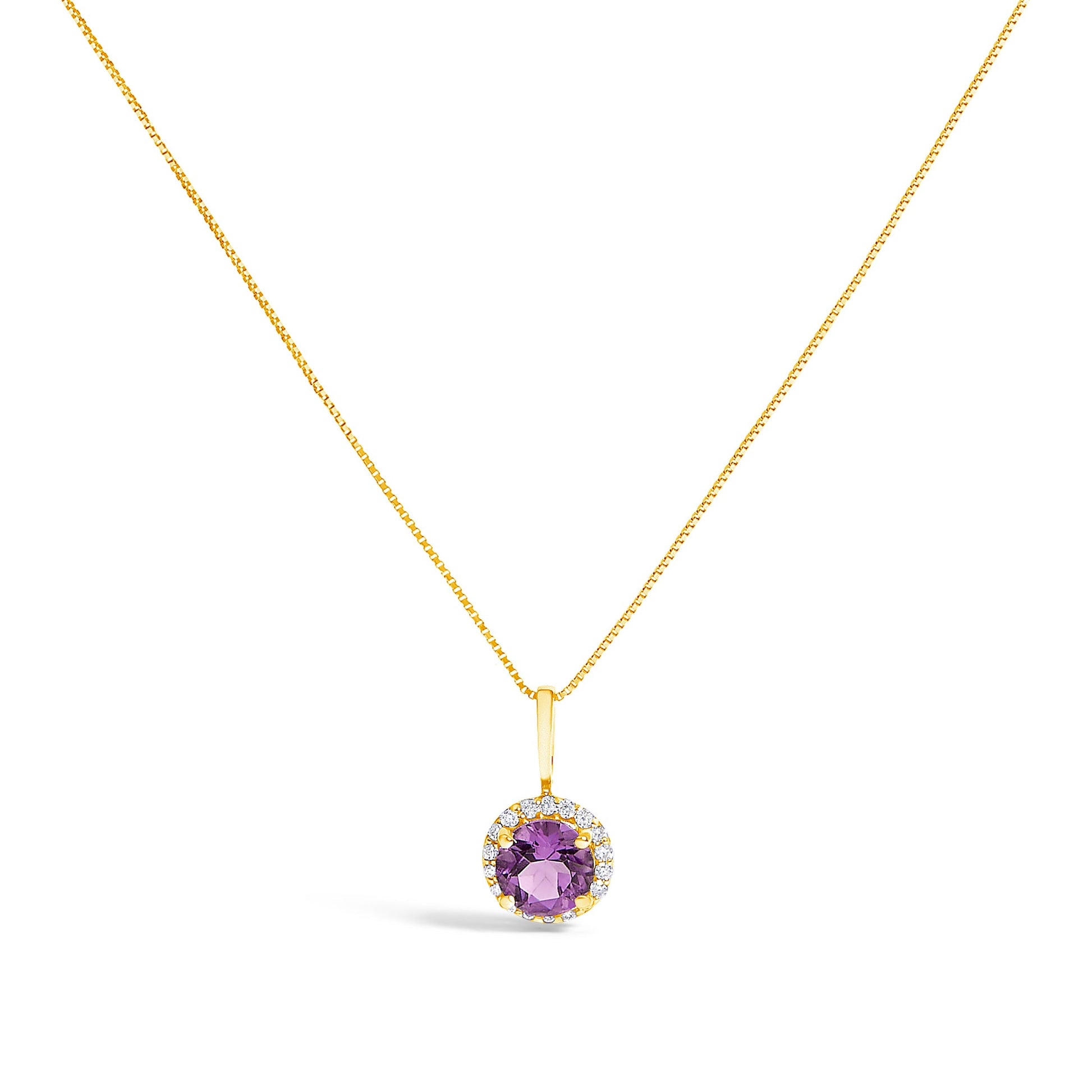 10K White Gold Purple Amethyst and 1/10 Cttw Diamond Accent Halo Pendant Necklace Bids.com