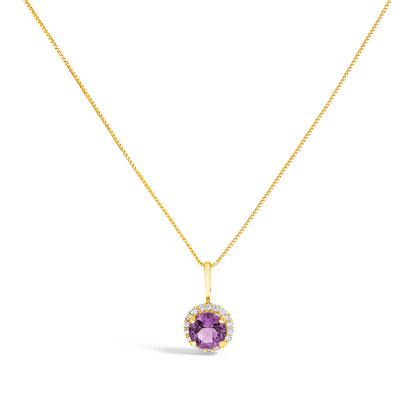 10K White Gold Purple Amethyst and 1/10 Cttw Diamond Accent Halo Pendant Necklace Bids.com