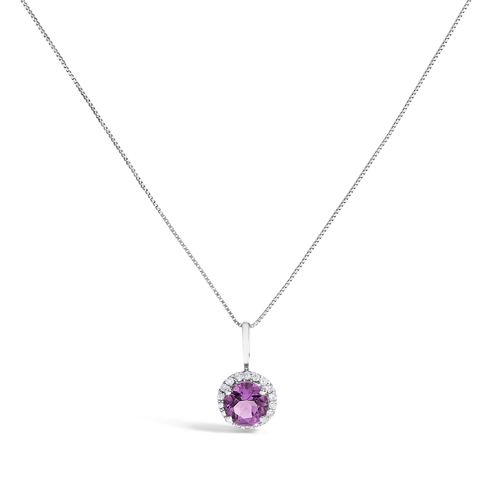 10K White Gold Purple Amethyst and 1/10 Cttw Diamond Accent Halo Pendant Necklace Bids.com