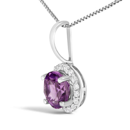 10K White Gold Purple Amethyst and 1/10 Cttw Diamond Accent Halo Pendant Necklace Bids.com
