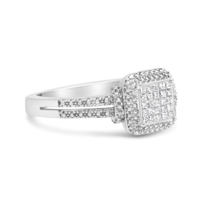 .925 Sterling Silver 1/4 Cttw Princess-cut Diamond Composite Ring with Beaded Halo (H-I Color, SI1-SI2 Clarity) - Size 7 Bids.com