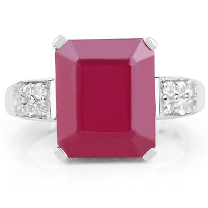 7.26 Carat Glass Filled Ruby and White Topaz .925 Sterling Silver Ring Bids.com