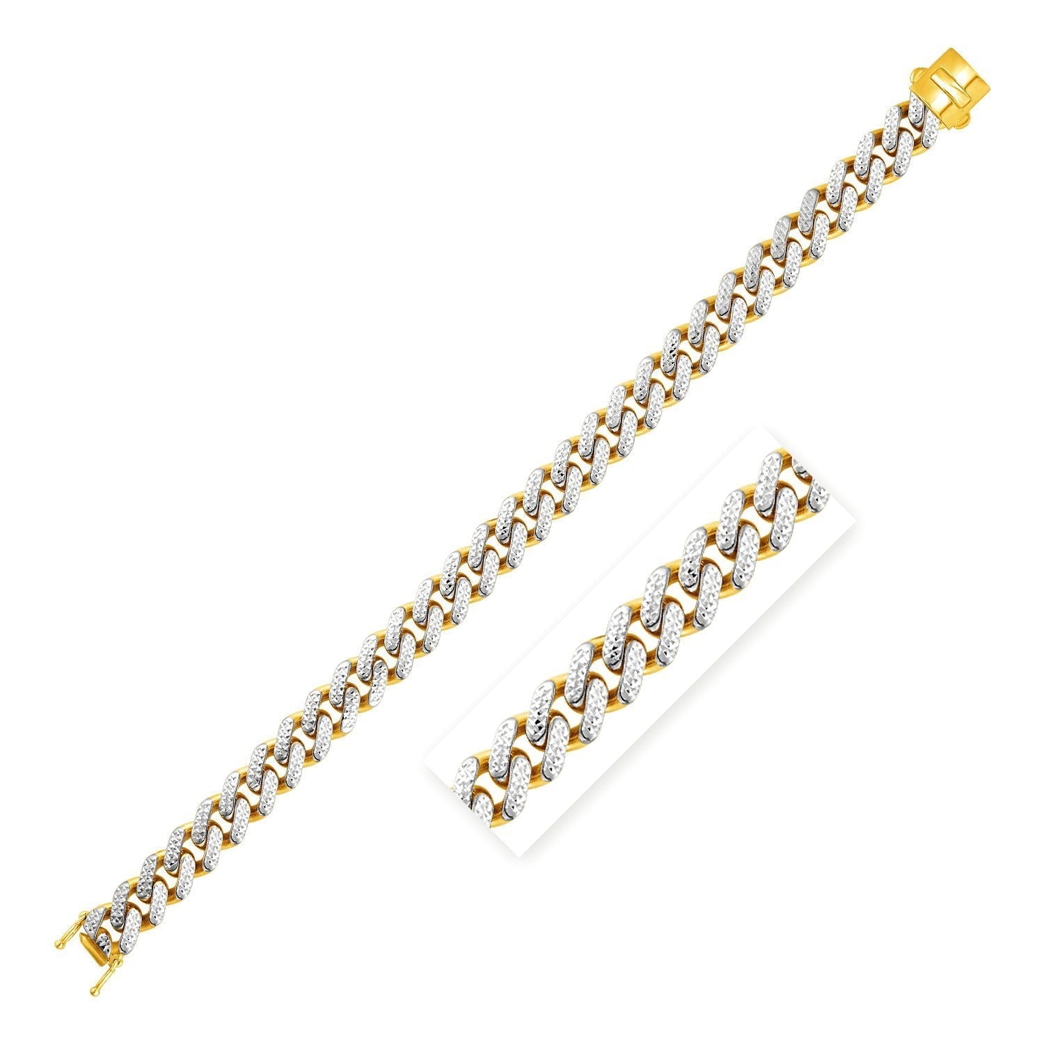 14k Two Tone Gold 8 1/4 inch Curb Chain Bracelet with White Pave Bids.com