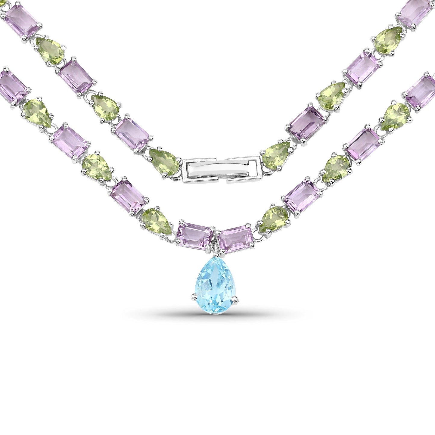 32.50 Carat Genuine Multi Stones .925 Sterling Silver Necklace Bids.com
